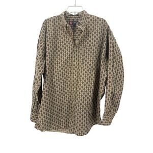 Chaps Ralph Lauren Mens L Button Down Shirt Long Sleeve Beige Geometric Print